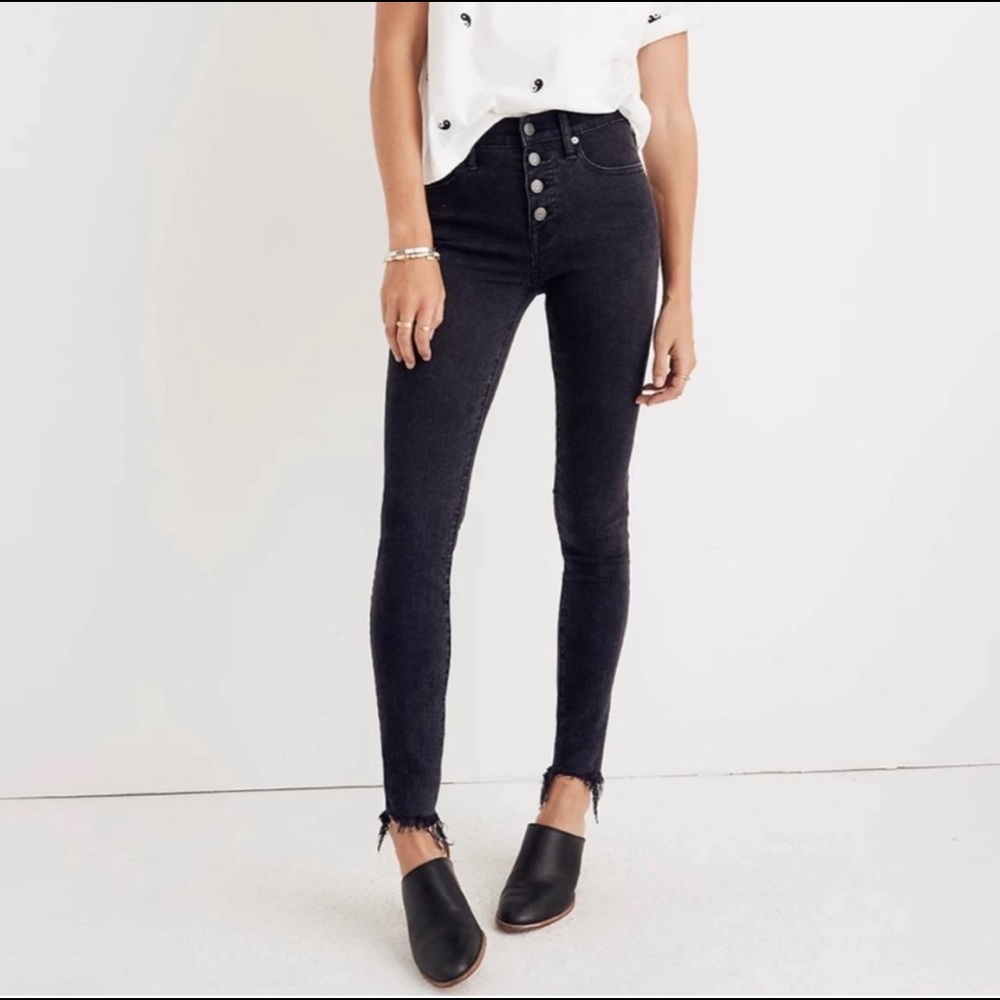 Madewell Jeans 9” High Rise Skinny Jeans Berkeley Black Button-Through Edition
